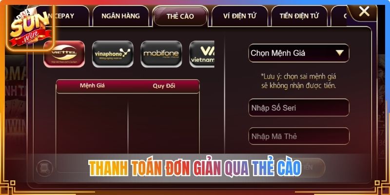 Thanh toán đơn giản qua thẻ cào