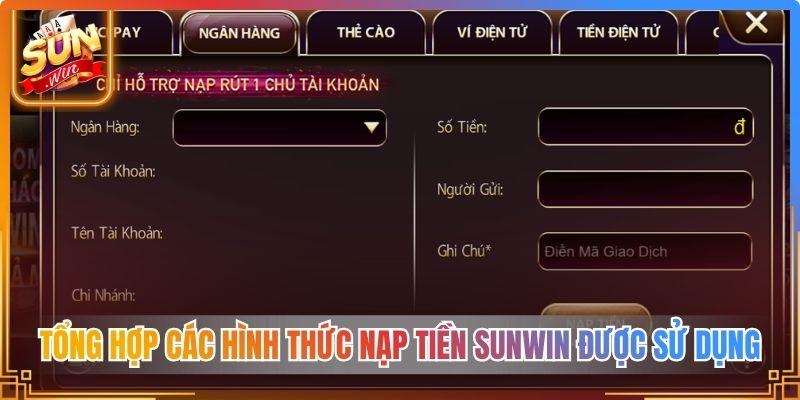Tổng hợp các hình thức nạp tiền Sunwin được sử dụng 
